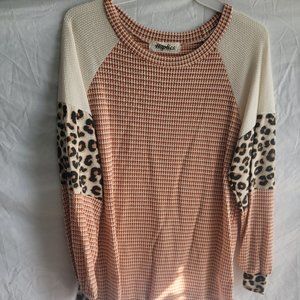 Haptics Long Sleeve Orange,Cream shirt with cheetah print sleeve